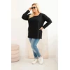 Moteriška Plus Size palaidinė su laivelio formos iškirpte, juodos spalvos