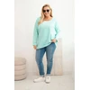 Moteriška Plus Size palaidinė su laivelio formos iškirpte, mėtų spalvos