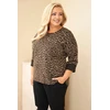 Moteriška Plus Size palaidinė su leopardo raštu, rudos spalvos