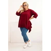 Moteriška Plus Size palaidinė su medvilne ir raukiniais, tamsiai raudonos spalvos