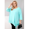 Moteriška Plus Size palaidinė su medvilne, raukiniais ir 3/4 rankovėmis, mėtų spalvos