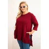 Moteriška Plus Size palaidinė su medvilne ir raukiniais, tamsiai raudonos spalvos