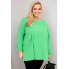 Moteriška Plus Size palaidinė su medvilne, ilgomis rankovėmis ir raukiniu, šviesiai žalios spalvos
