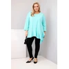 Moteriška Plus Size palaidinė su medvilne, raukiniais ir 3/4 rankovėmis, mėtų spalvos