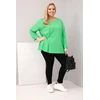 Moteriška Plus Size palaidinė su medvilne, ilgomis rankovėmis ir raukiniu, šviesiai žalios spalvos