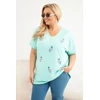 Moteriška Plus Size palaidinė su plunksnų aplikacijomis, mėtų spalvos