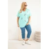 Moteriška Plus Size palaidinė su plunksnų aplikacijomis, mėtų spalvos