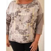 Moteriška Plus Size palaidinė su spauda ir U formos iškirpte, fango spalvos