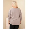 Moteriška Plus Size palaidinė su spauda ir U formos iškirpte, fango spalvos
