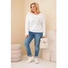Moteriška Plus Size palaidinė su spaudiniu ir ilgesne nugara, balta
