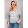 Moteriška Plus Size palaidinė su užrašu Love You More, pilkos spalvos