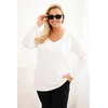 Moteriška Plus Size palaidinė su V formos iškirpte ir ilgomis rankovėmis, balta