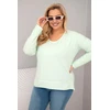 Moteriška Plus Size palaidinė su V formos iškirpte ir ilgesne nugara, mėtų spalvos