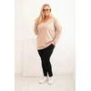 Moteriška Plus Size palaidinė su V formos iškirpte ir ilgomis rankovėmis, kapučino spalvos