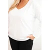 Moteriška Plus Size palaidinė su V formos iškirpte ir ilgomis rankovėmis, balta