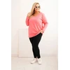 Moteriška Plus Size palaidinė su V formos iškirpte, ilgomis rankovėmis, rožinės spalvos