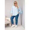 Moteriška Plus Size palaidinė su V formos iškirpte ir rankovėmis su klostėmis, mėlyna