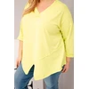 Moteriška Plus Size palaidinė su V formos iškirpte, asimetrine apačia, neoninės geltonos spalvos