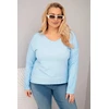 Moteriška Plus Size palaidinė su V formos iškirpte ir ilgesne nugara, mėlynos spalvos