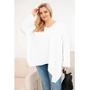 Moteriška Plus Size palaidinė su V formos iškirpte ir asimetriniu apačios kraštu, balta