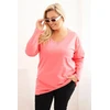 Moteriška Plus Size palaidinė su V formos iškirpte, ilgomis rankovėmis, rožinės spalvos