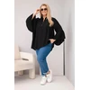 Moteriška Plus Size palaidinė su V formos iškirpte ir rankovėmis su raukiniais, juoda
