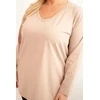 Moteriška Plus Size palaidinė su V formos iškirpte ir ilgomis rankovėmis, kapučino spalvos