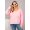 Moteriška Plus Size palaidinė su V formos iškirpte ir ilgesne nugara, šviesiai rožinė