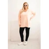 Moteriška Plus Size palaidinė su V formos iškirpte ir ilgomis rankovėmis, persikinės spalvos