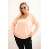 Moteriška Plus Size palaidinė su V formos iškirpte ir ilgomis rankovėmis, persikinės spalvos