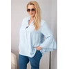 Moteriška Plus Size palaidinė su V formos iškirpte ir rankovėmis su klostėmis, mėlyna