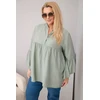 Moteriška Plus Size palaidinė su V formos iškirpte ir raukiniais ant rankovių, chaki spalvos
