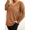 Moteriška Plus Size palaidinė su V formos iškirpte ir ilgomis rankovėmis, rudos spalvos