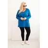 Moteriška Plus Size palaidinė su V formos iškirpte ir ilgomis rankovėmis, kobalto mėlynos spalvos