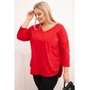 Moteriška Plus Size palaidinė su V formos iškirpte ir rankogaliais, raudonos spalvos