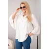 Moteriška Plus Size palaidinė su V formos iškirpte ir rauktomis rankovėmis, smėlio spalvos