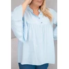 Moteriška Plus Size palaidinė su V formos iškirpte ir rankovėmis su klostėmis, mėlyna