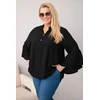 Moteriška Plus Size palaidinė su V formos iškirpte ir rankovėmis su raukiniais, juoda