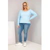 Moteriška Plus Size palaidinė su V formos iškirpte ir ilgesne nugara, mėlynos spalvos