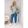 Moteriška Plus Size palaidinė su V formos iškirpte ir raukiniais ant rankovių, chaki spalvos