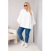 Moteriška Plus Size palaidinė su V formos iškirpte ir rauktomis rankovėmis, balta