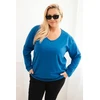 Moteriška Plus Size palaidinė su V formos iškirpte ir ilgomis rankovėmis, kobalto mėlynos spalvos