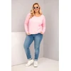 Moteriška Plus Size palaidinė su V formos iškirpte ir ilgesne nugara, šviesiai rožinė