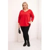Moteriška Plus Size palaidinė su V formos iškirpte ir rankogaliais, raudonos spalvos