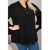 Moteriška Plus Size palaidinė su V formos iškirpte ir rankovėmis su raukiniais, juoda