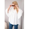 Moteriška Plus Size palaidinė su V formos iškirpte ir rauktomis rankovėmis, balta