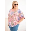 Moteriška Plus Size palaidinė trumpomis rankovėmis, tamsiai rožinė su gėlių raštu