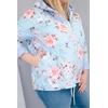 Moteriška Plus Size pavasarinė pikota striukė su gobtuvu ir gėlių raštu, mėlynos spalvos