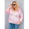 Moteriška Plus Size pavasarinė pikota striukė su gobtuvu ir gėlių raštu, pudrinės rožinės spalvos