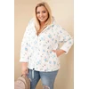 Moteriška Plus Size pavasarinė striukė su gėlių raštu, mėlynos spalvos